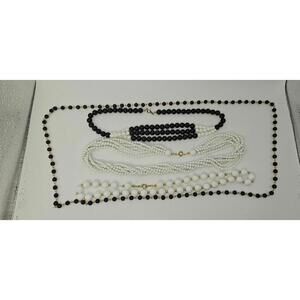 Vintage Y2K Black and White Beaded Necklaces Set of 4 Layering Bundle Artsy